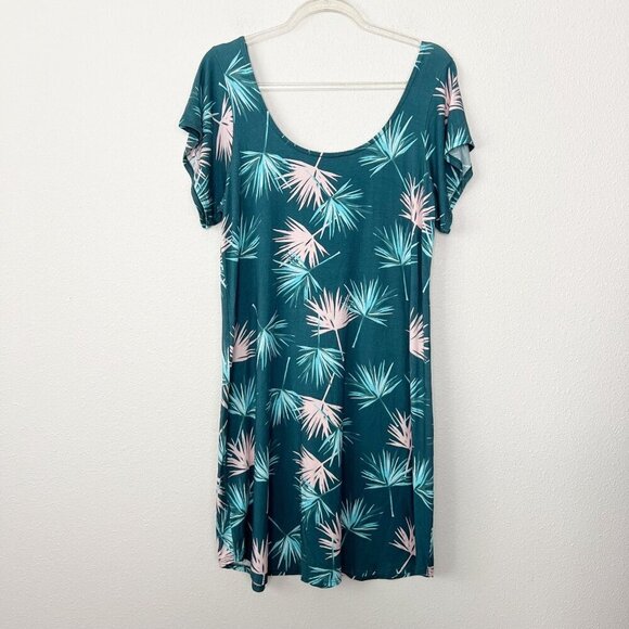 Vermilli Hawaii Island Seas Palm Print Short Sleeve Swing Dress - Picture 2 of 7